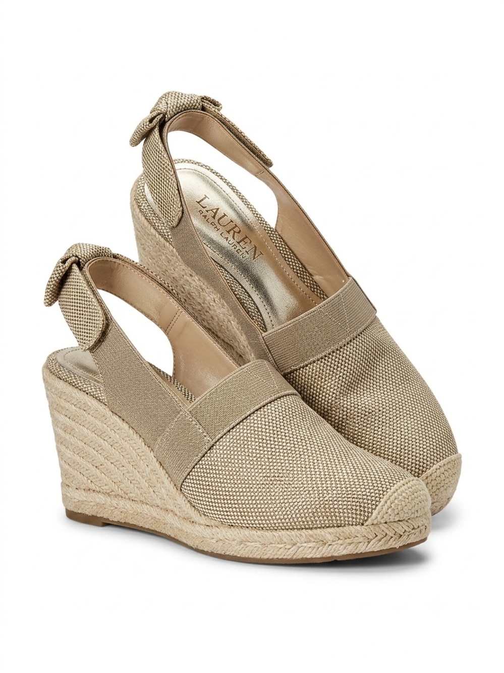 Lauren Ralph Lauren Neutral Beige Espadrille Wedge Slingback